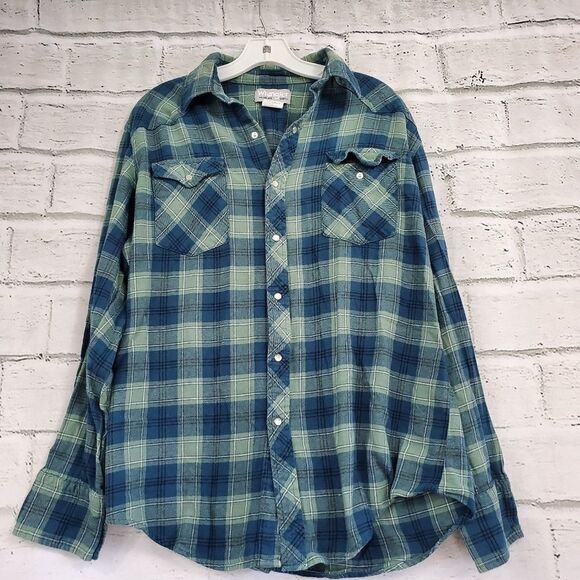 Wrangler plaid pearl button up shirt long sleeve - Picture 2 of 5